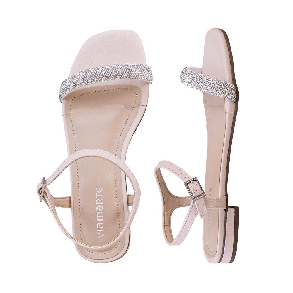 Sandália Macadâmia Tira Strass Salto Baixo | Via Marte Bege 7