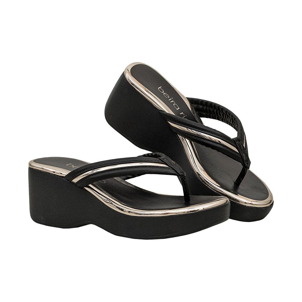 Tamanco Plataforma Nude e Ouro Rosado Borda Metalizada | Beira Rio Preto 3