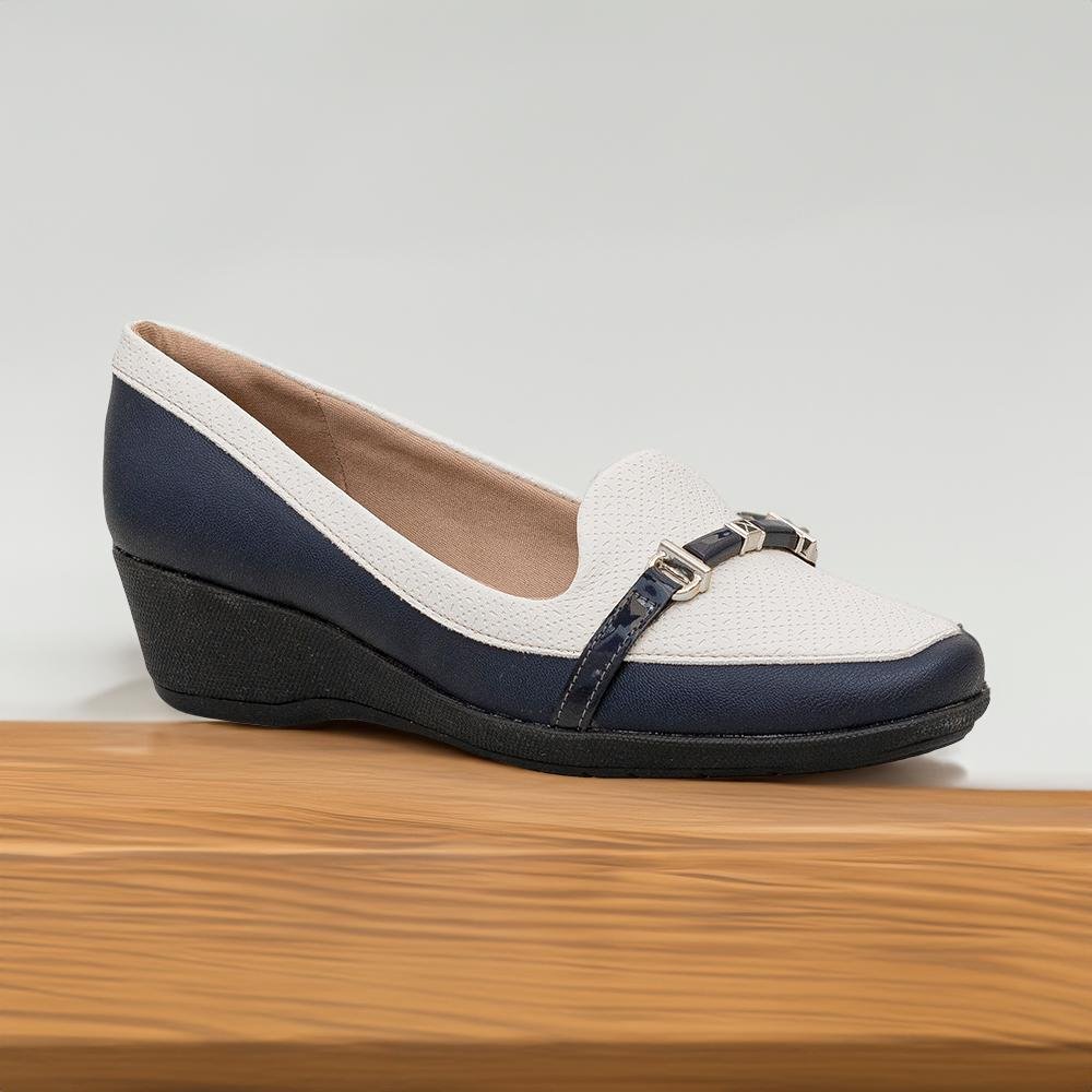Sapato Navy Pingente Metalizado Salto Anabela | Comfort Azul 6
