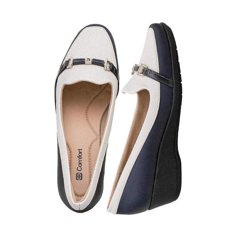 Sapato Navy Pingente Metalizado Salto Anabela | Comfort Azul 7