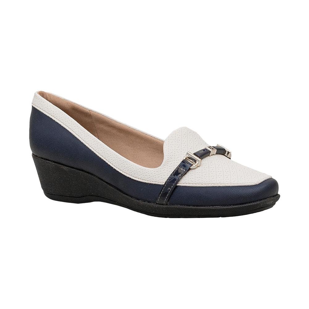 Sapato Navy Pingente Metalizado Salto Anabela | Comfort Azul 8