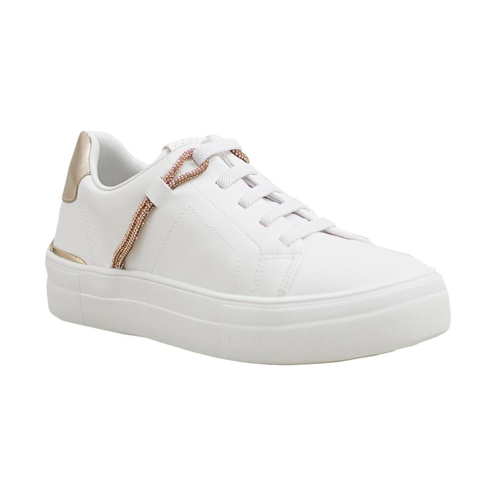 Tênis Casual Branco e Tofu Detalhes em Strass e Metalizado | Comfort Branco 3