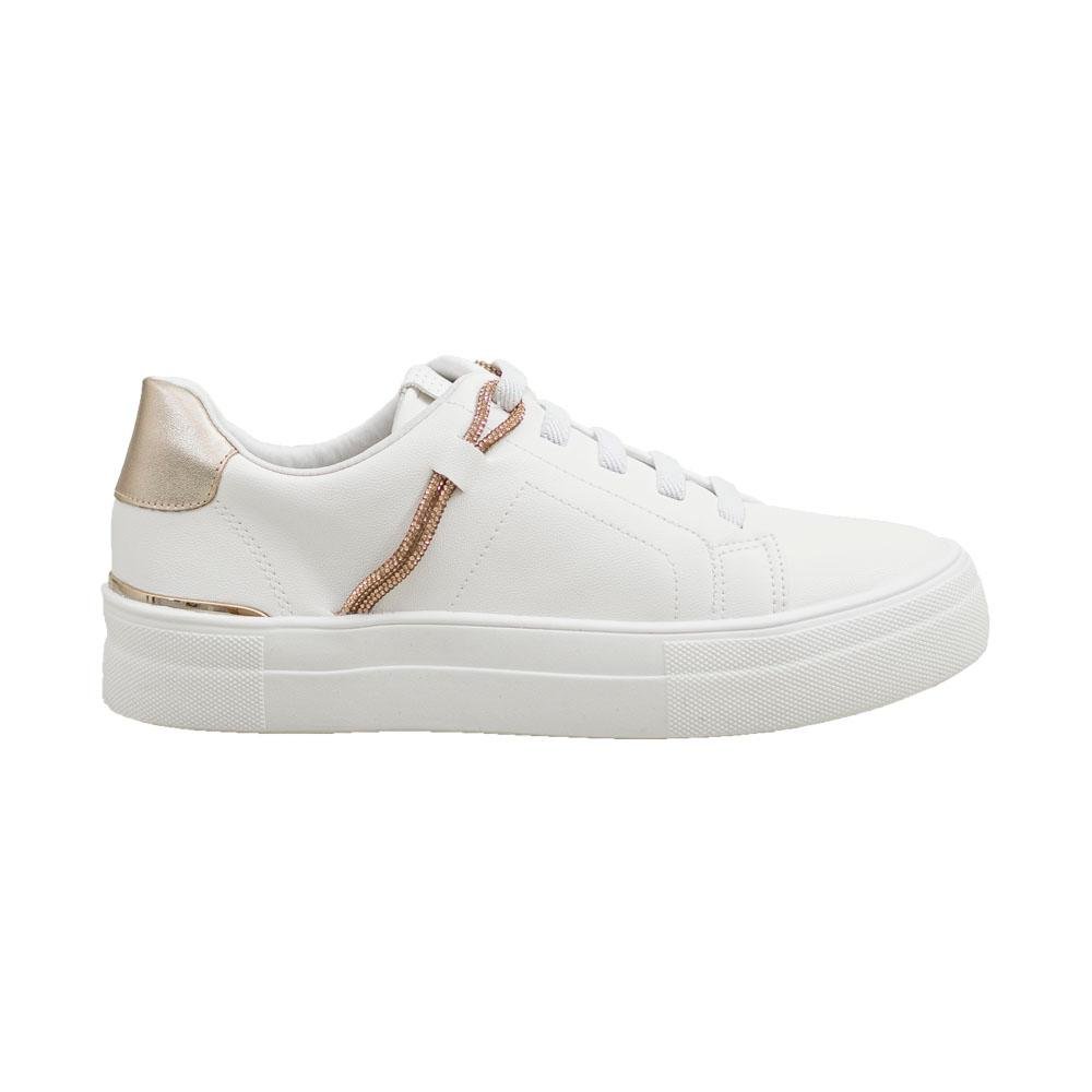 Tênis Casual Branco e Tofu Detalhes em Strass e Metalizado | Comfort Branco 4