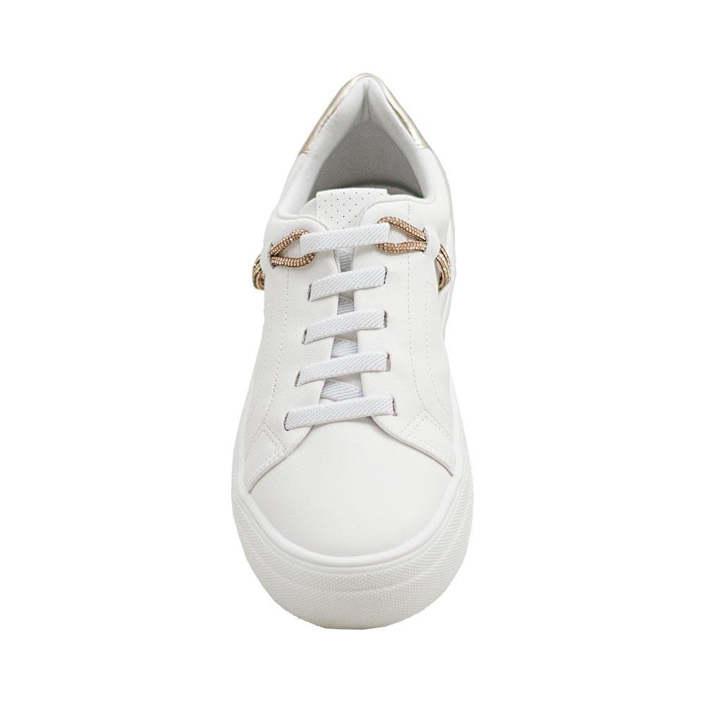 Tênis Casual Branco e Tofu Detalhes em Strass e Metalizado | Comfort Branco 6