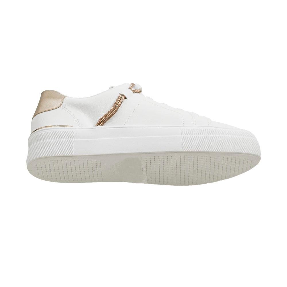 Tênis Casual Branco e Tofu Detalhes em Strass e Metalizado | Comfort Branco 8