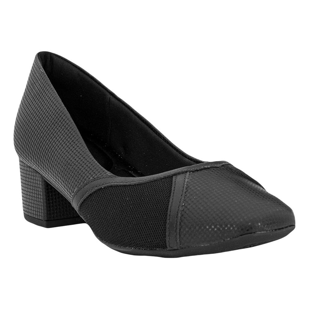 Scarpin Preto Texturizado Salto Bloco | Usaflex Preto 2