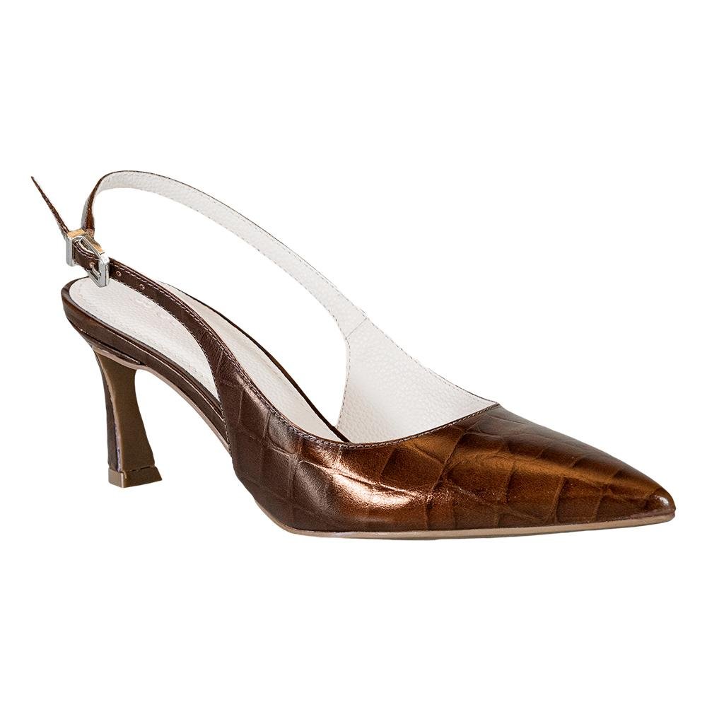 Slingback Feminino Couro Textura Croco Comfort Café 2