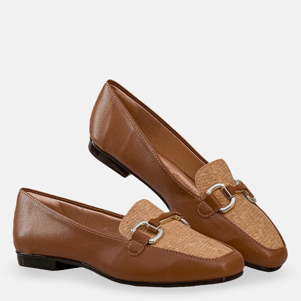 Mocassim Fivela Frontal Off White Marrom 2