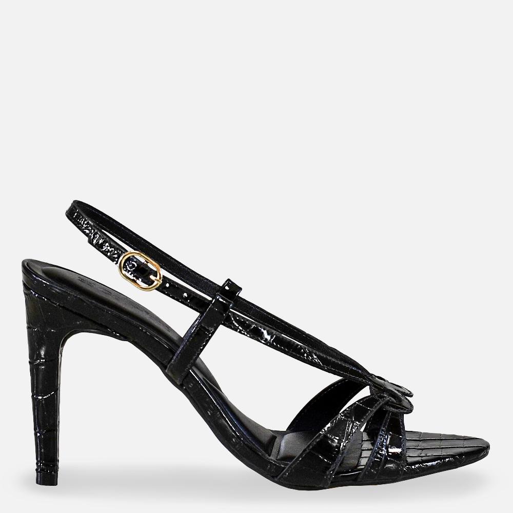 Sandália Croco Salto Fino Preto Preto 2