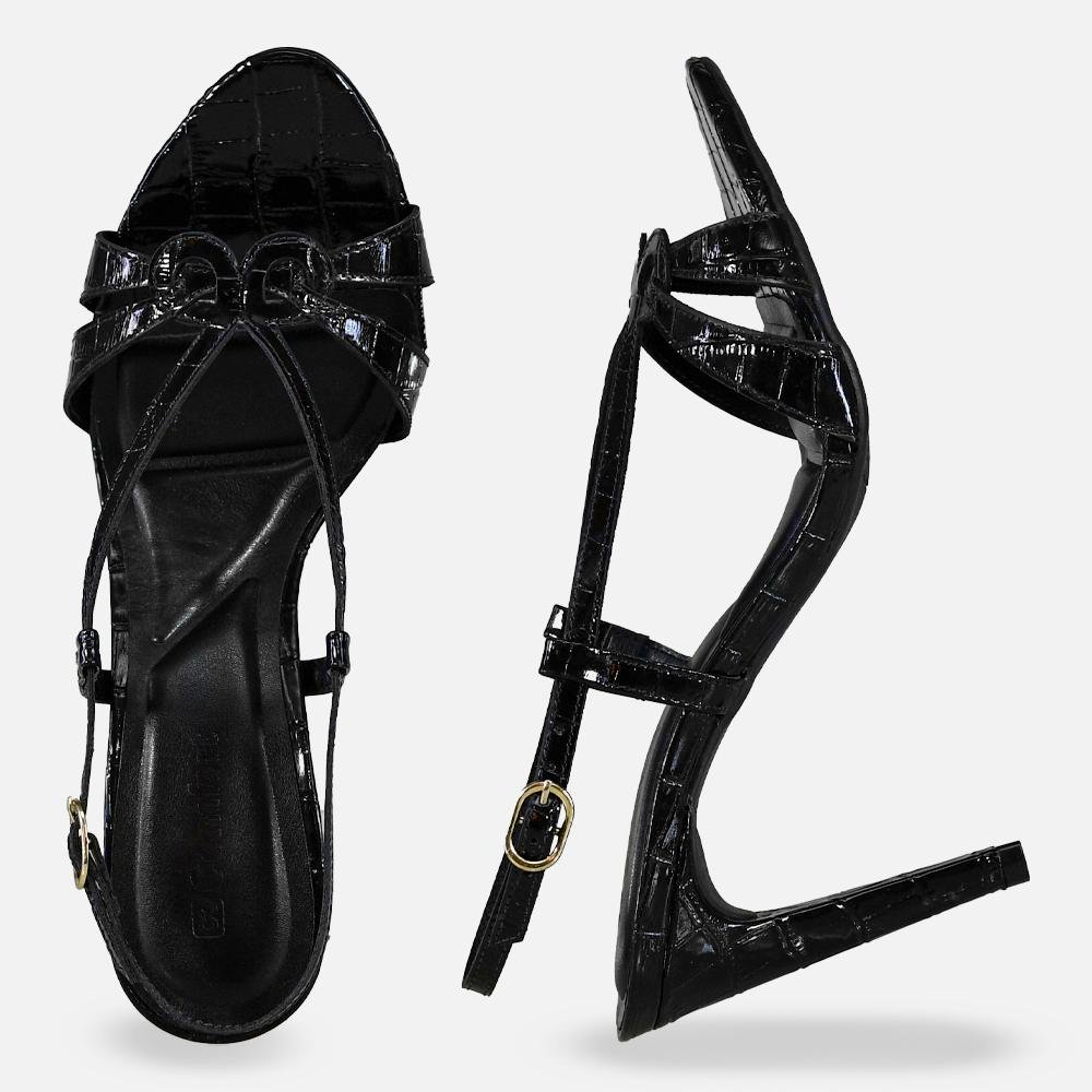 Sandália Croco Salto Fino Preto Preto 3