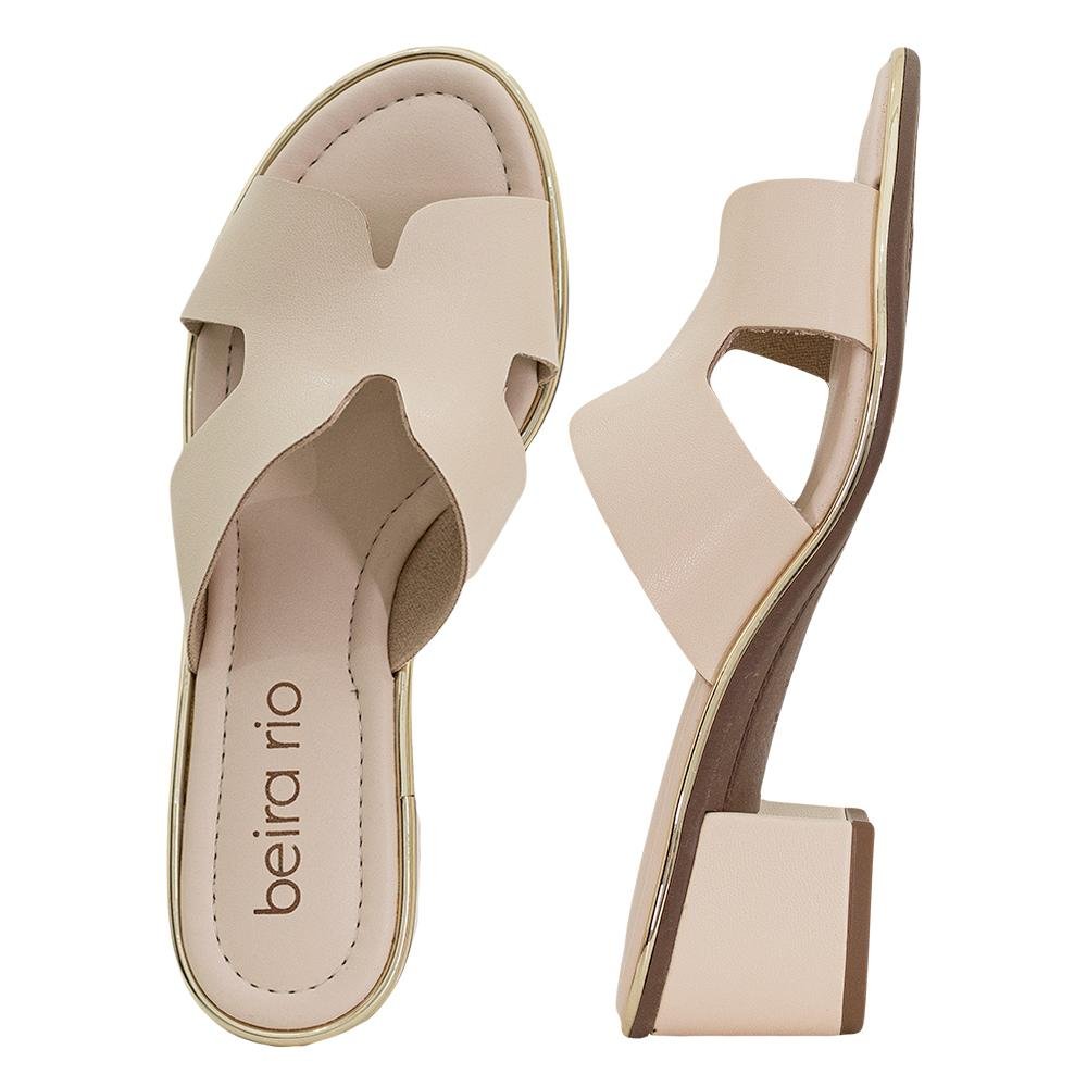 Sandália Creme Tiras Largas Salto Bloco | Beira Rio Areia 1