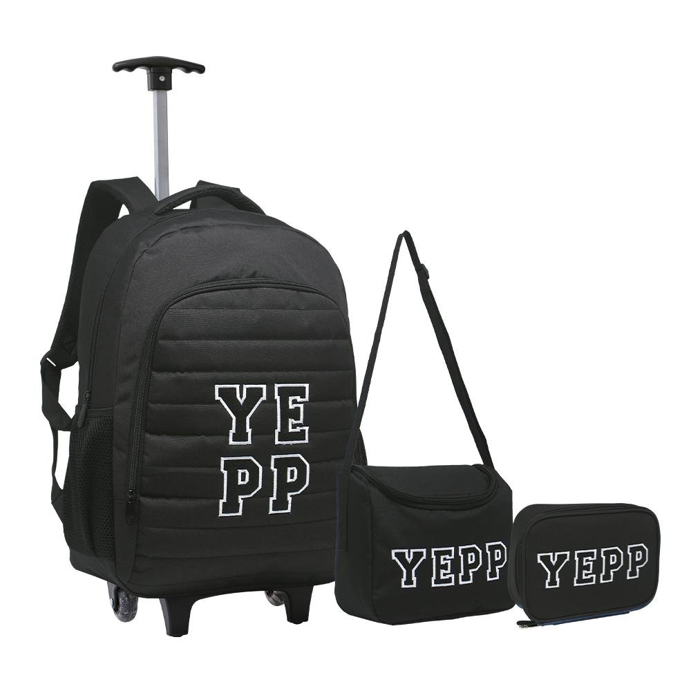 Kit Mochila Carrinho + Lancheira + Estojo Cinza Kids | Yepp