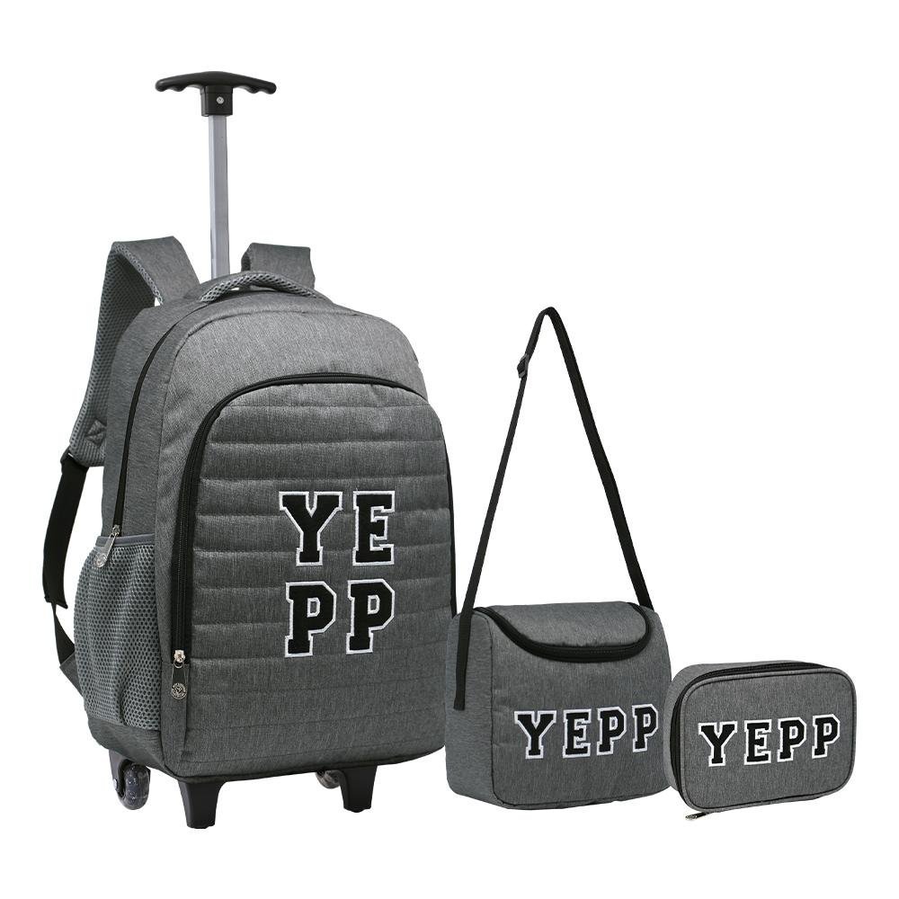 Kit Mochila Carrinho + Lancheira + Estojo Cinza Kids | Yepp Cinza 2
