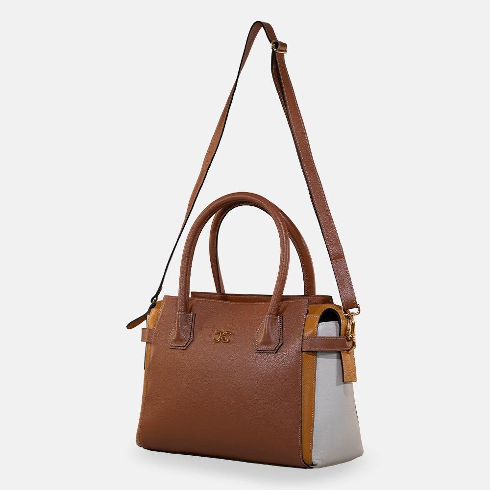 Bolsa Tote Camel, Senap e Off White