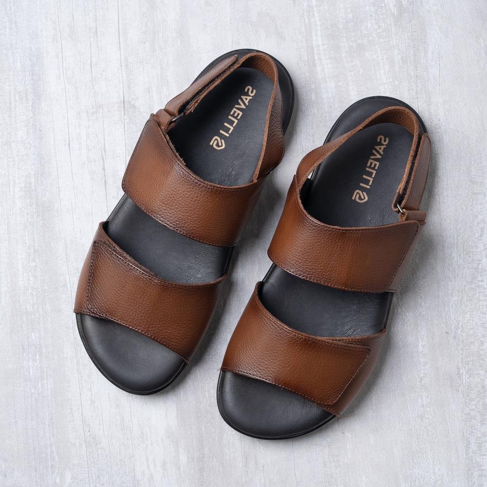 Sandália Masculina Savelli Couro Leve Casual Moderna Marrom