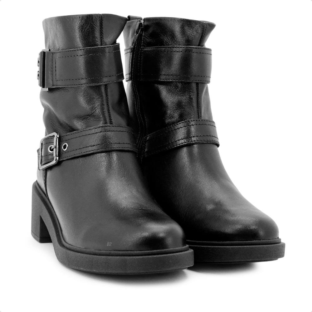 Bota Usaflex Salto Bloco Zíper Fivela Feminina Preto 3