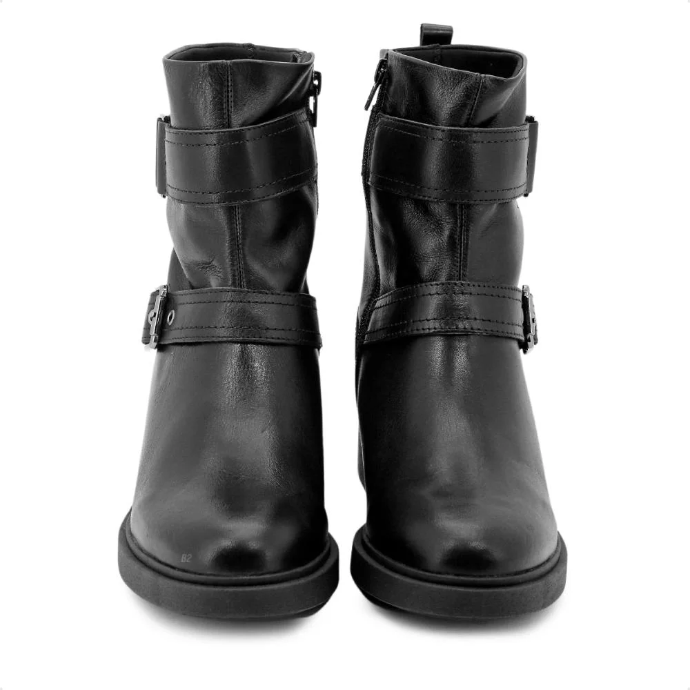 Bota Usaflex Salto Bloco Zíper Fivela Feminina Preto 5