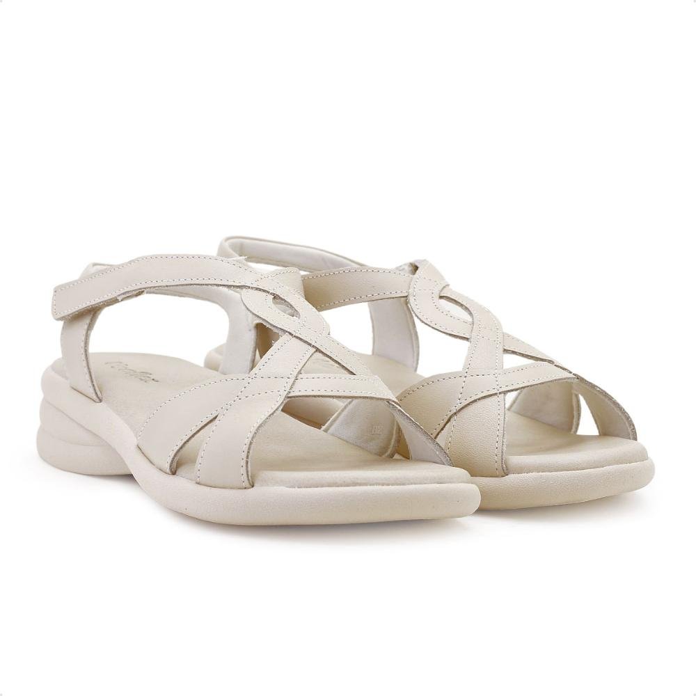 Sandália Usaflex Salto Anabela Tiras Cruzadas Feminina Bege 3