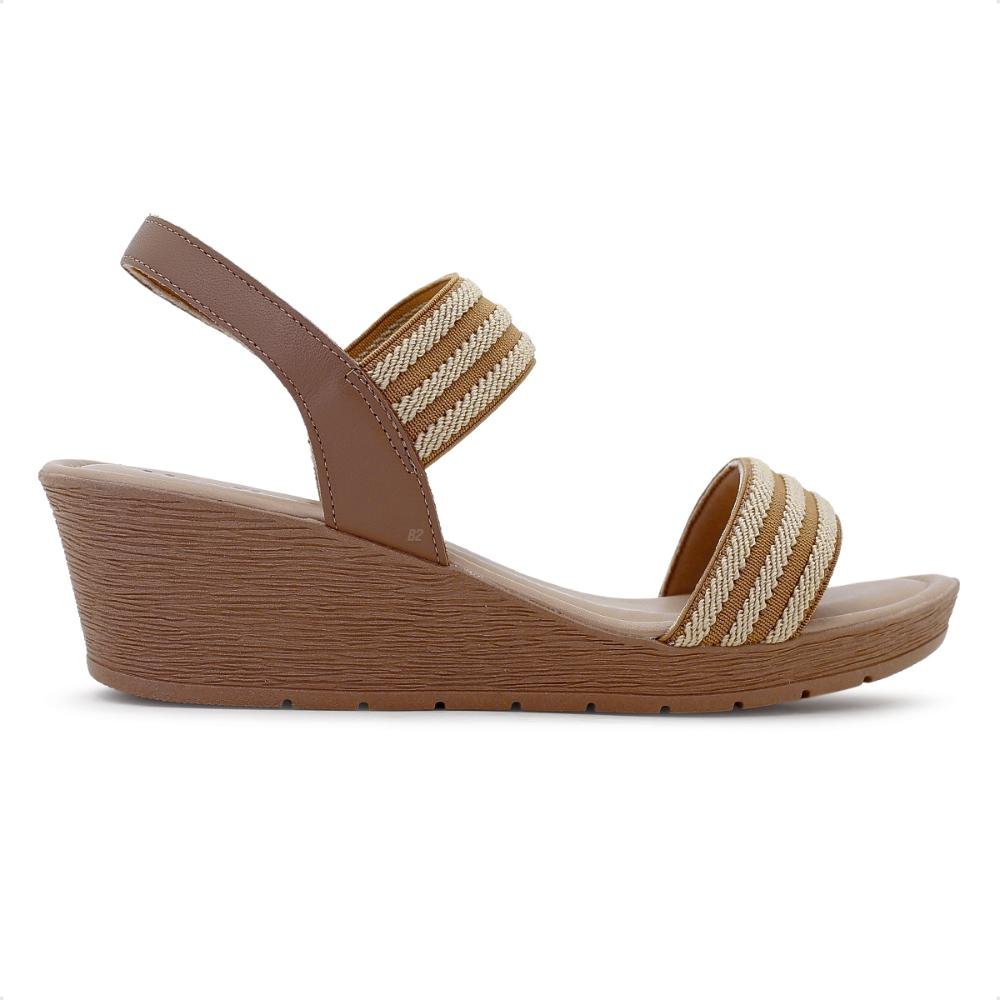 Sandália Usaflex Plataforma Multimateriais Feminina Bege 1