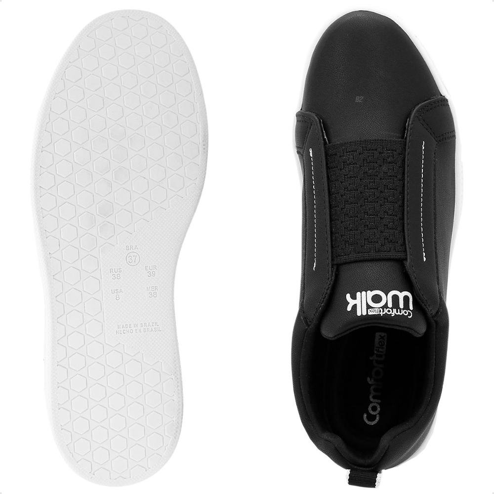 Tênis Comfortflex Casual Elástico Feminino Preto/Branco 6