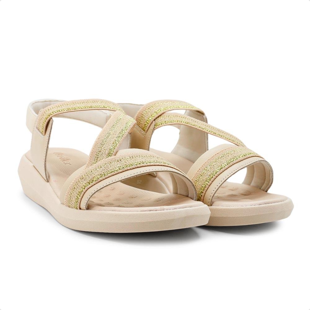 Sandália Usaflex Plataforma Multimateriais Feminina Bege 3