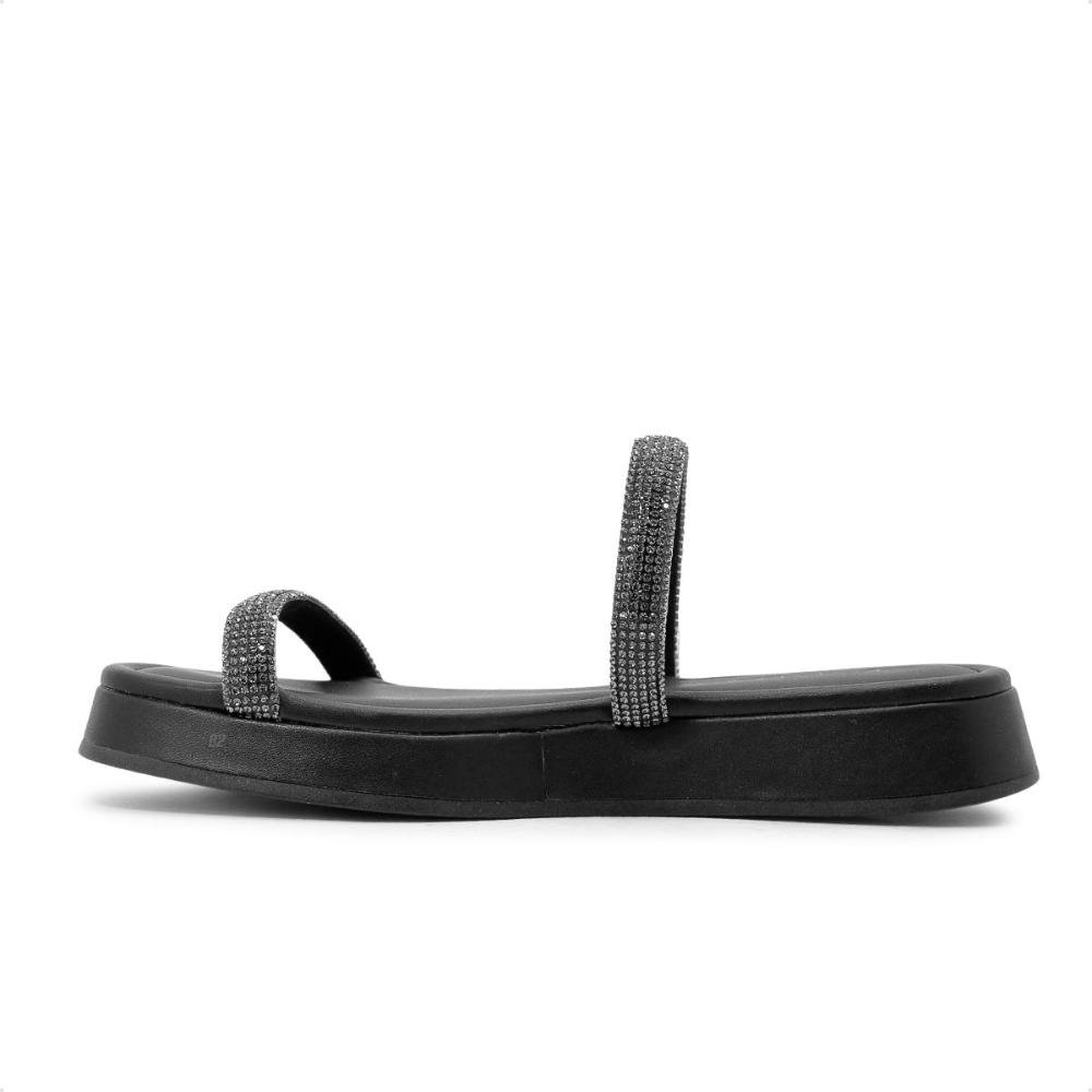 Sandália Papete Via Uno Tiras Brilhantes Feminina Preto 2