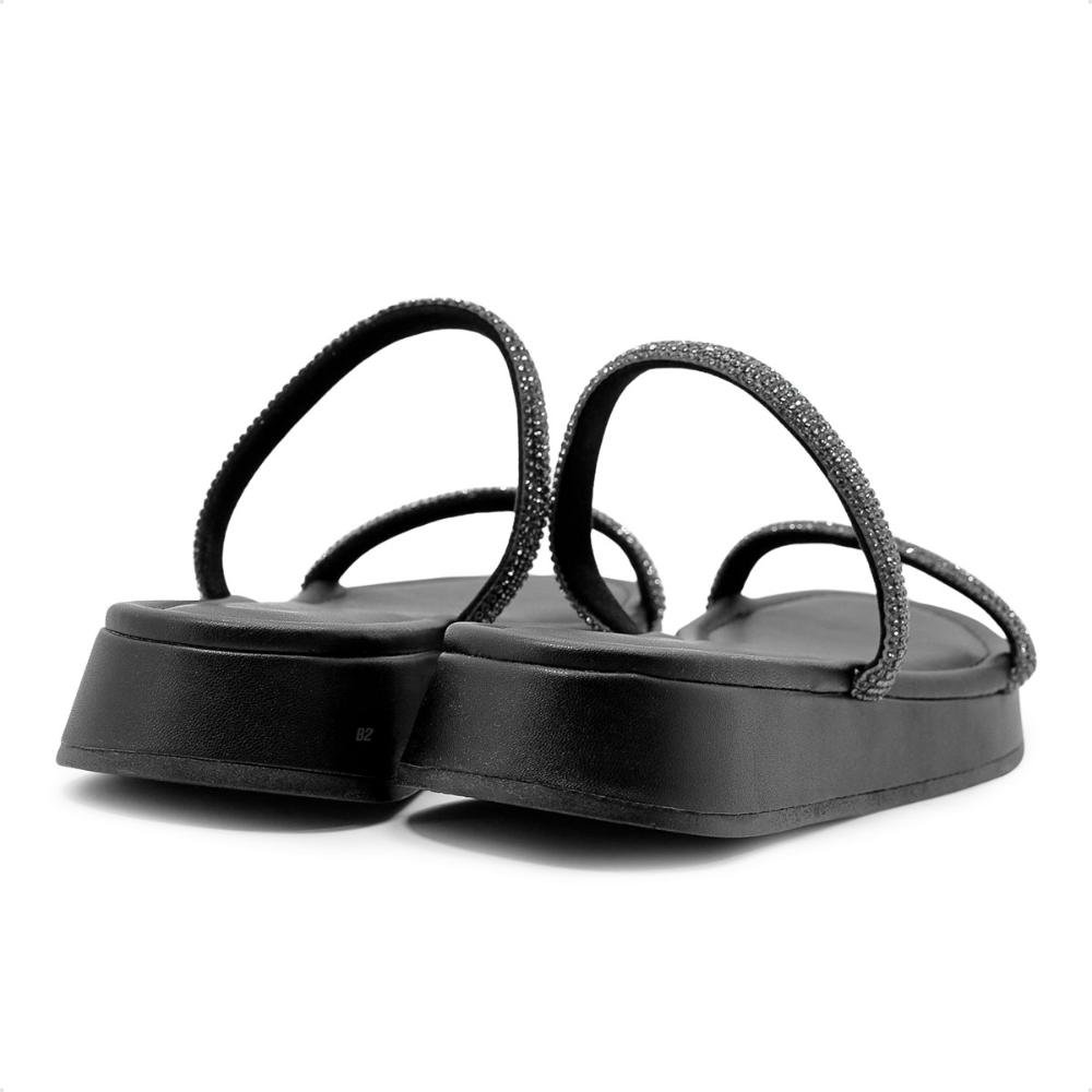 Sandália Papete Via Uno Tiras Brilhantes Feminina Preto 5