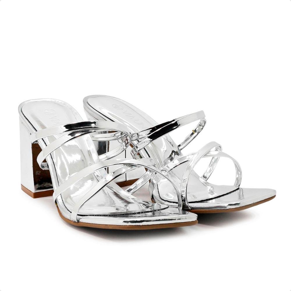 Tamanco Via Uno Tiras Feminino Prata 3