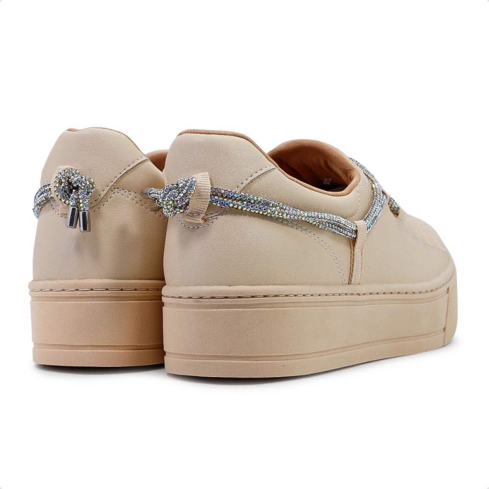 Tênis Ramarim Caixa Alta Slip On Strass Feminino Bege 5