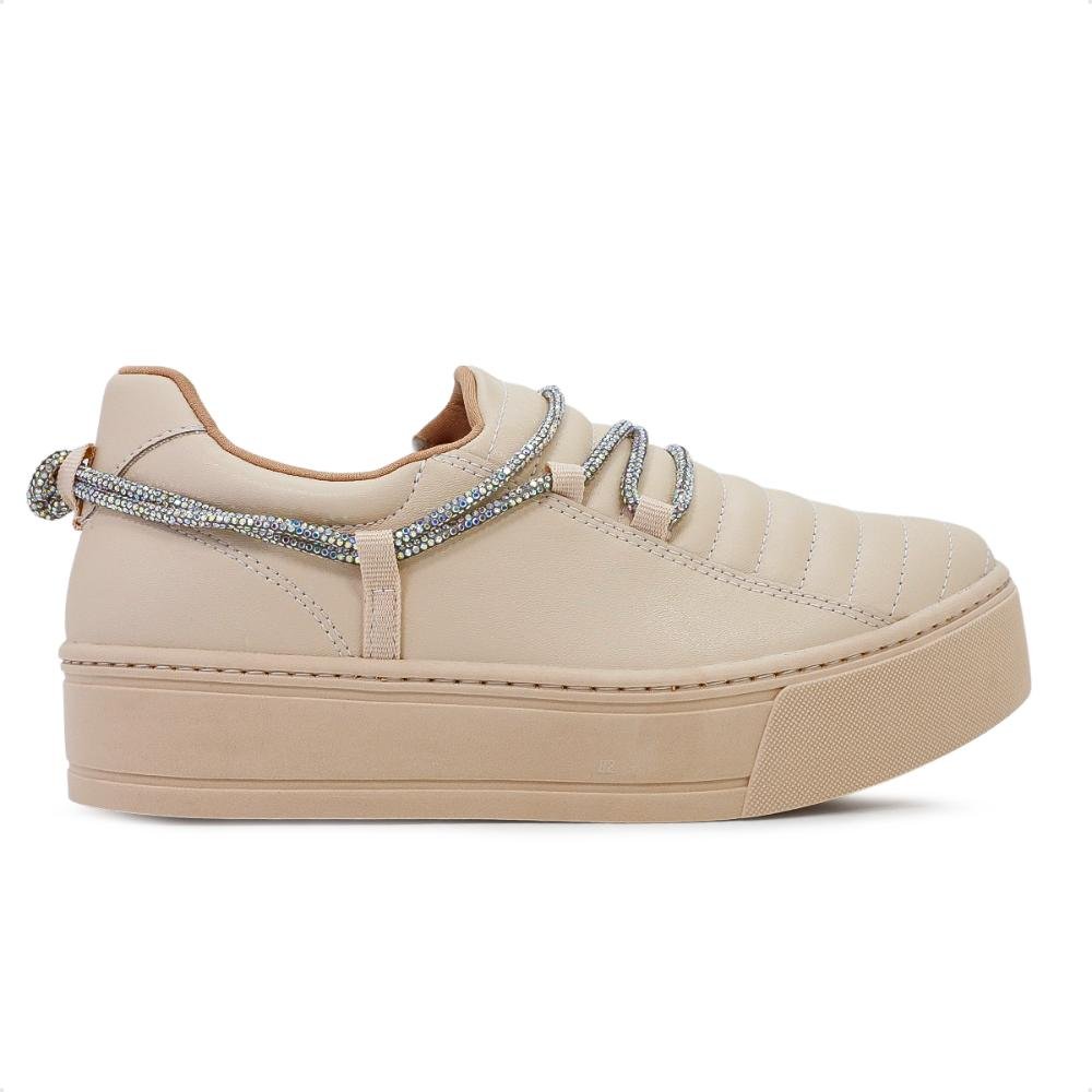 Tênis Ramarim Caixa Alta Slip On Strass Feminino Bege 1