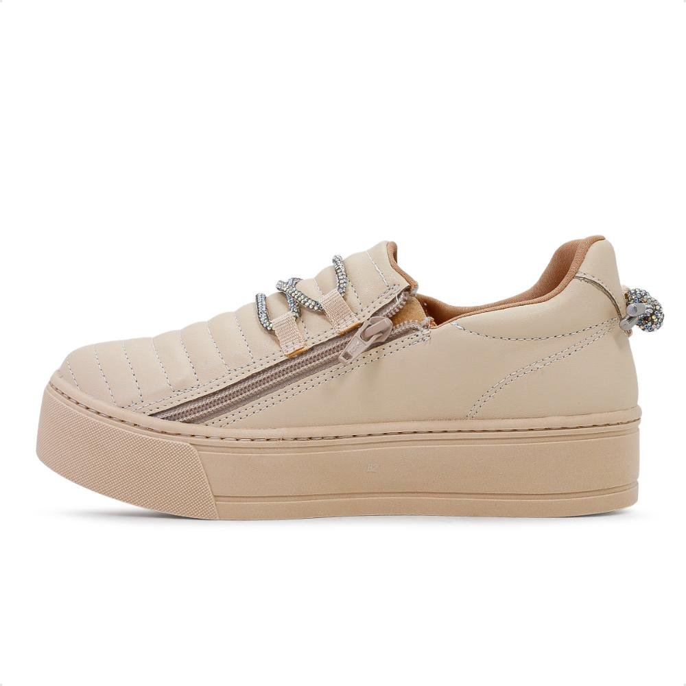 Tênis Ramarim Caixa Alta Slip On Strass Feminino Bege 2