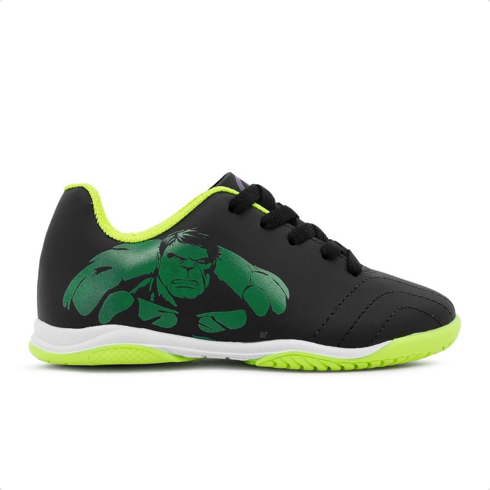Chuteira Futsal Dray Marvel Original Com Cadarço infantil Preto/Verde 1