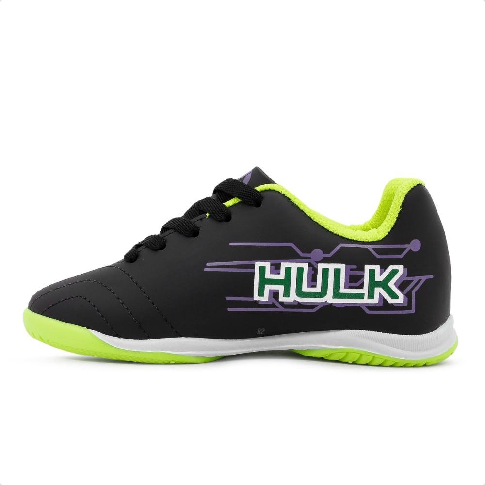 Chuteira Futsal Dray Marvel Original Com Cadarço infantil Preto/Verde 2