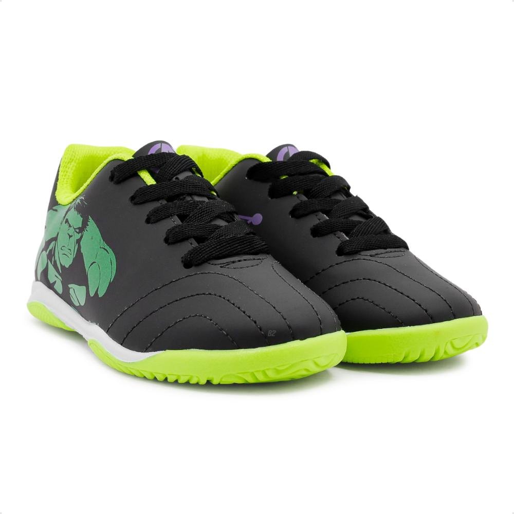 Chuteira Futsal Dray Marvel Original Com Cadarço infantil Preto/Verde 3