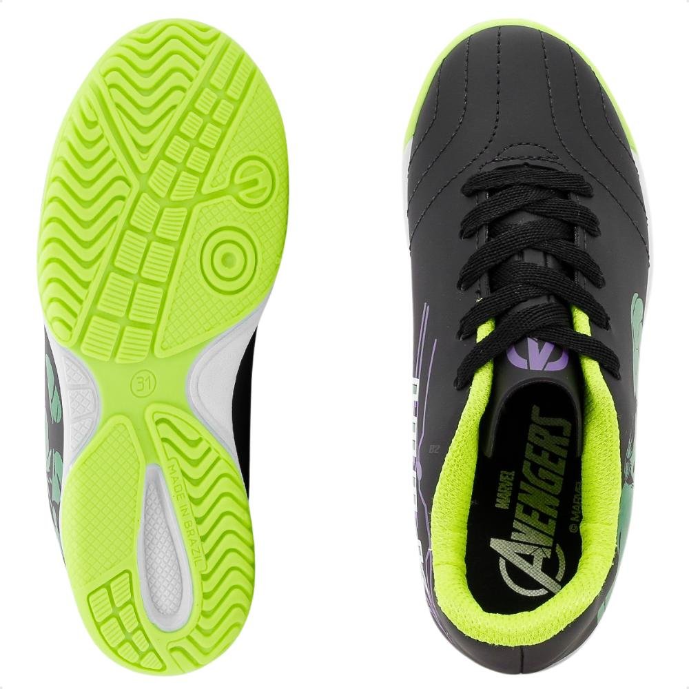 Chuteira Futsal Dray Marvel Original Com Cadarço infantil Preto/Verde 6