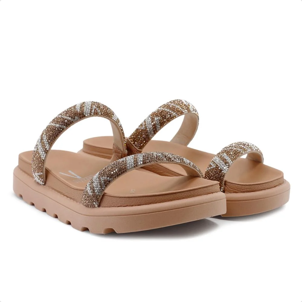 Sandália Papete Vizzano Tira Pronta Strass Feminina Bege 3