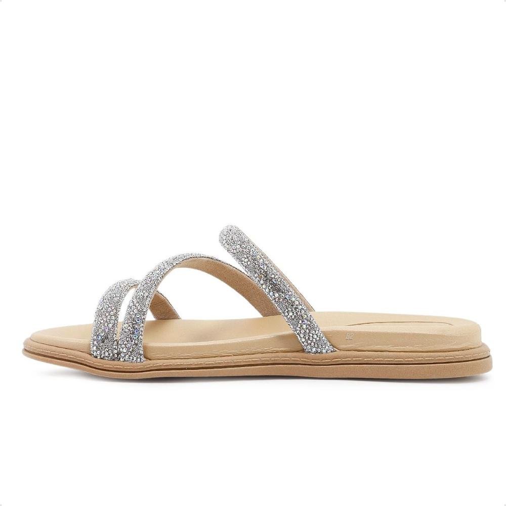 Sandália Papete Beira Rio Strass Feminina Bege/Prata 2