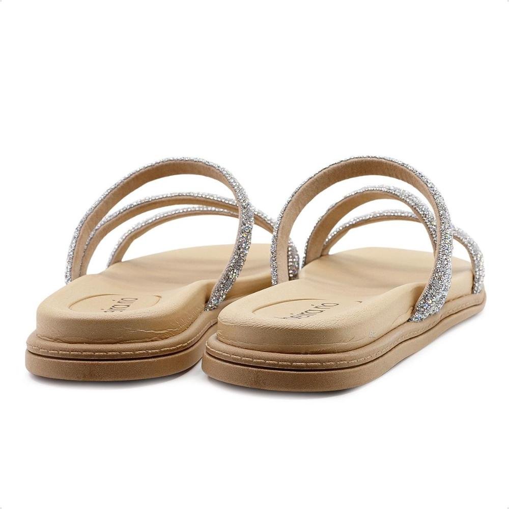 Sandália Papete Beira Rio Strass Feminina Bege/Prata 5