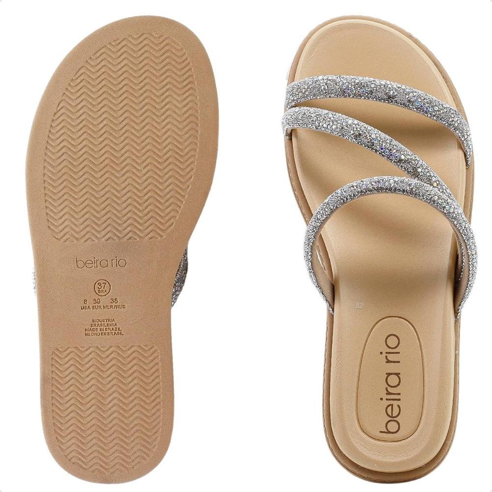 Sandália Papete Beira Rio Strass Feminina Bege/Prata 6