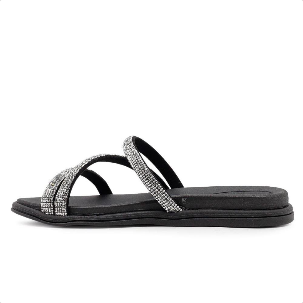 Sandália Papete Beira Rio Strass Feminina Preto 2