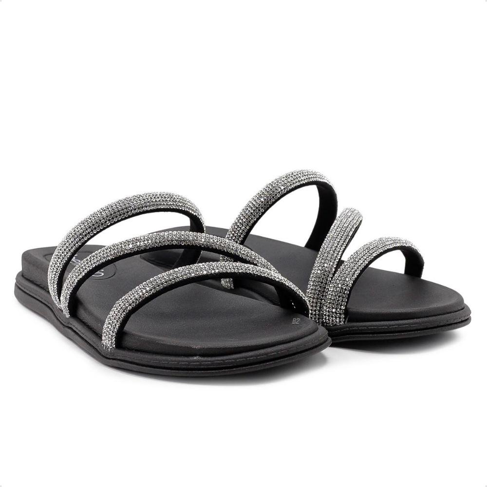 Sandália Papete Beira Rio Strass Feminina Preto 3