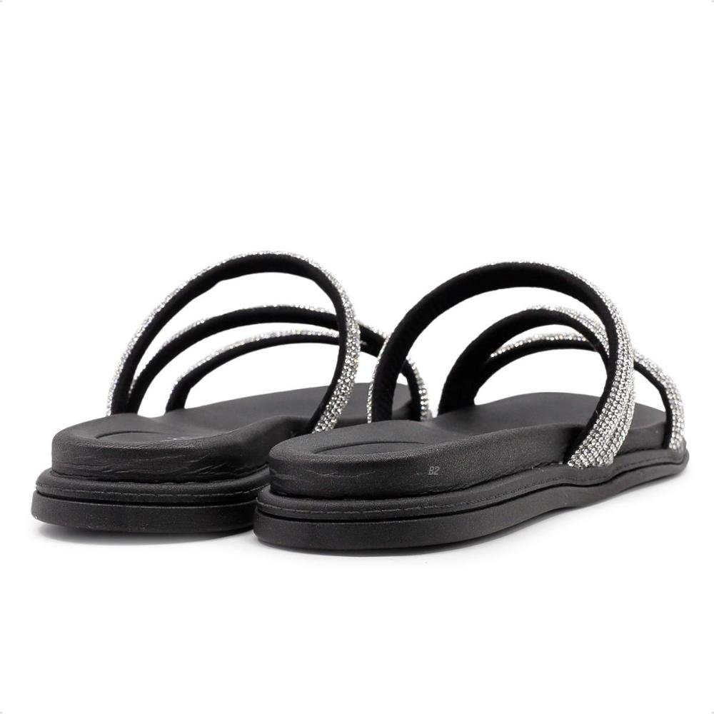 Sandália Papete Beira Rio Strass Feminina Preto 5