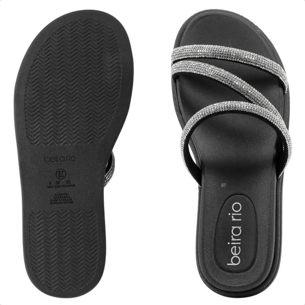 Sandália Papete Beira Rio Strass Feminina Preto 6