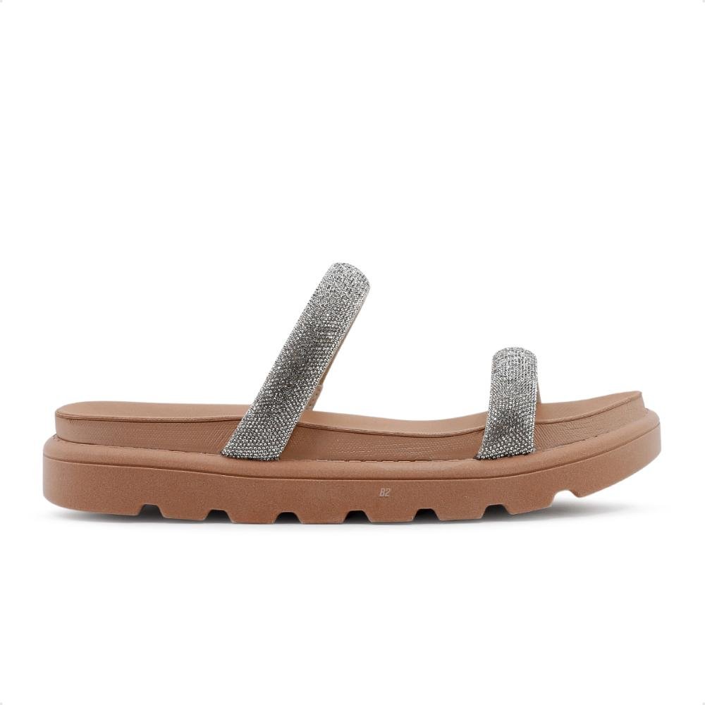 Sandália Papete Vizzano Tira Pronta Strass Feminina Bege 1