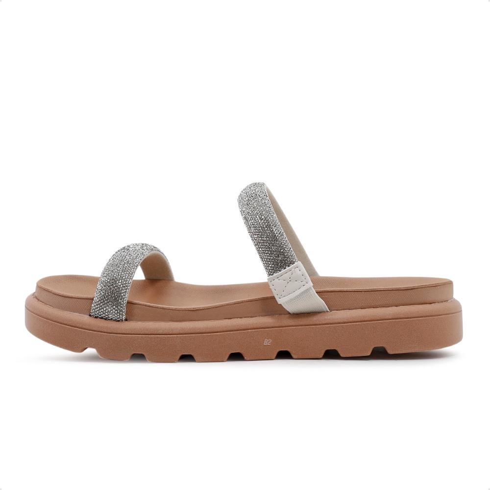 Sandália Papete Vizzano Tira Pronta Strass Feminina Bege 2