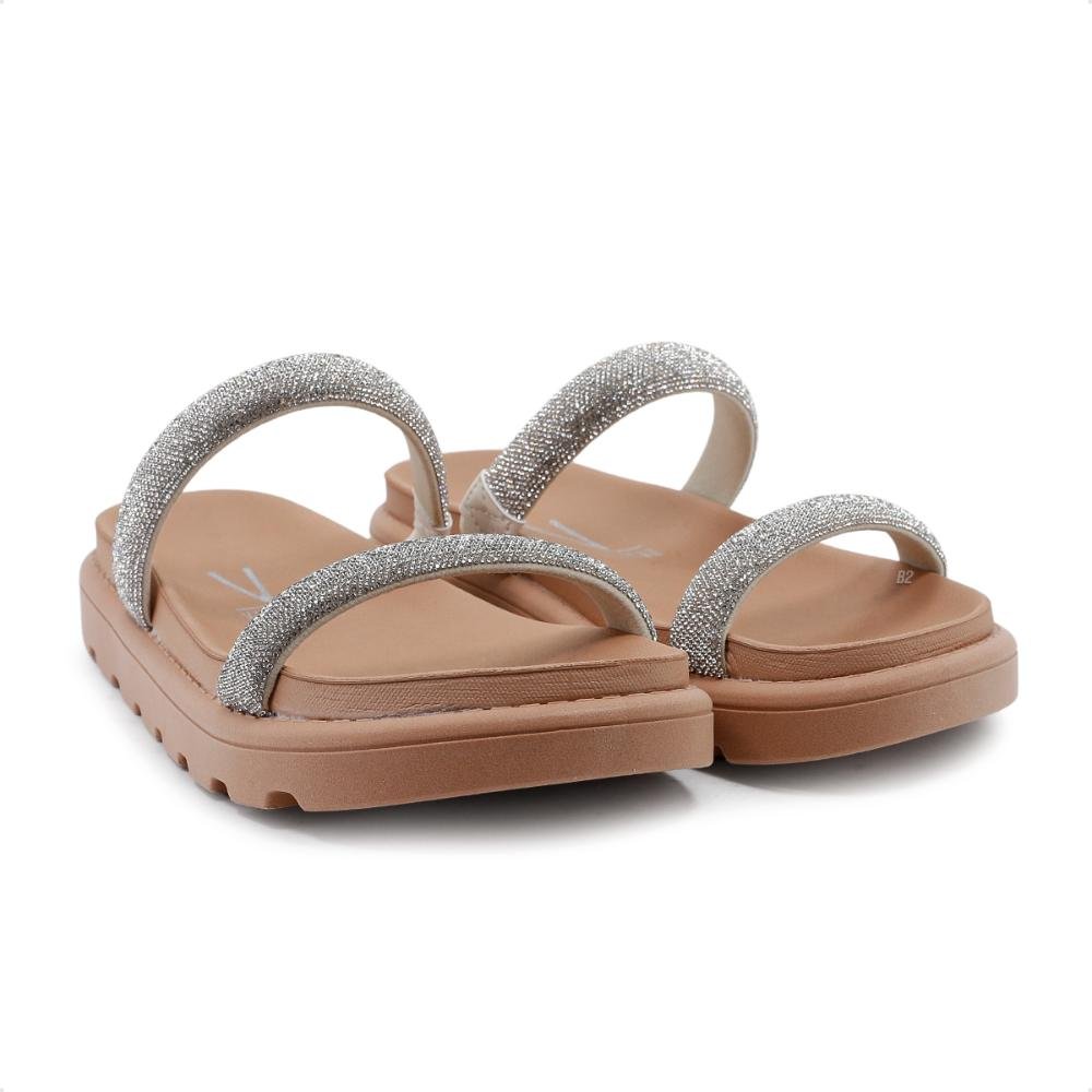 Sandália Papete Vizzano Tira Pronta Strass Feminina Bege 3
