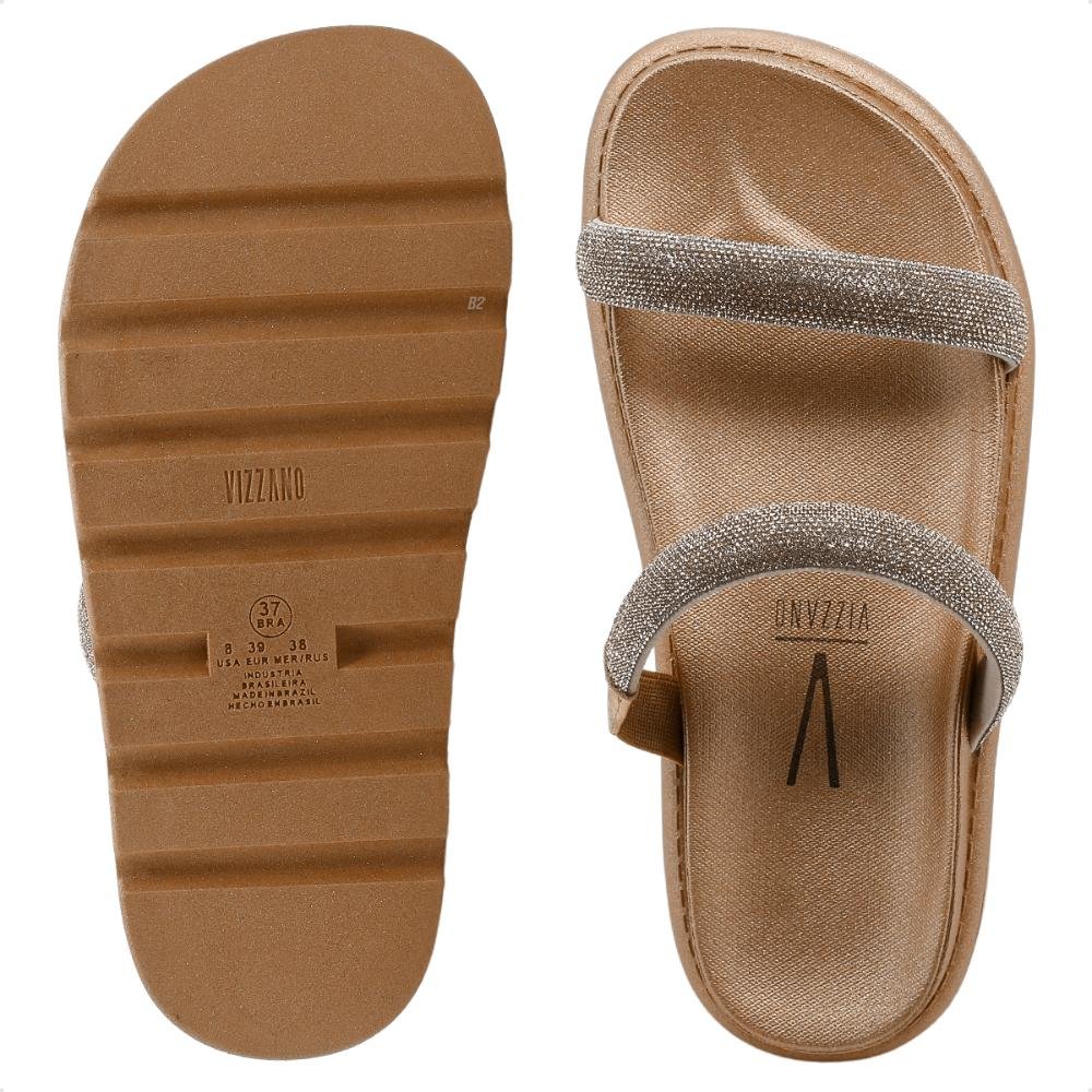 Sandália Papete Vizzano Tira Pronta Strass Feminina Marrom 6