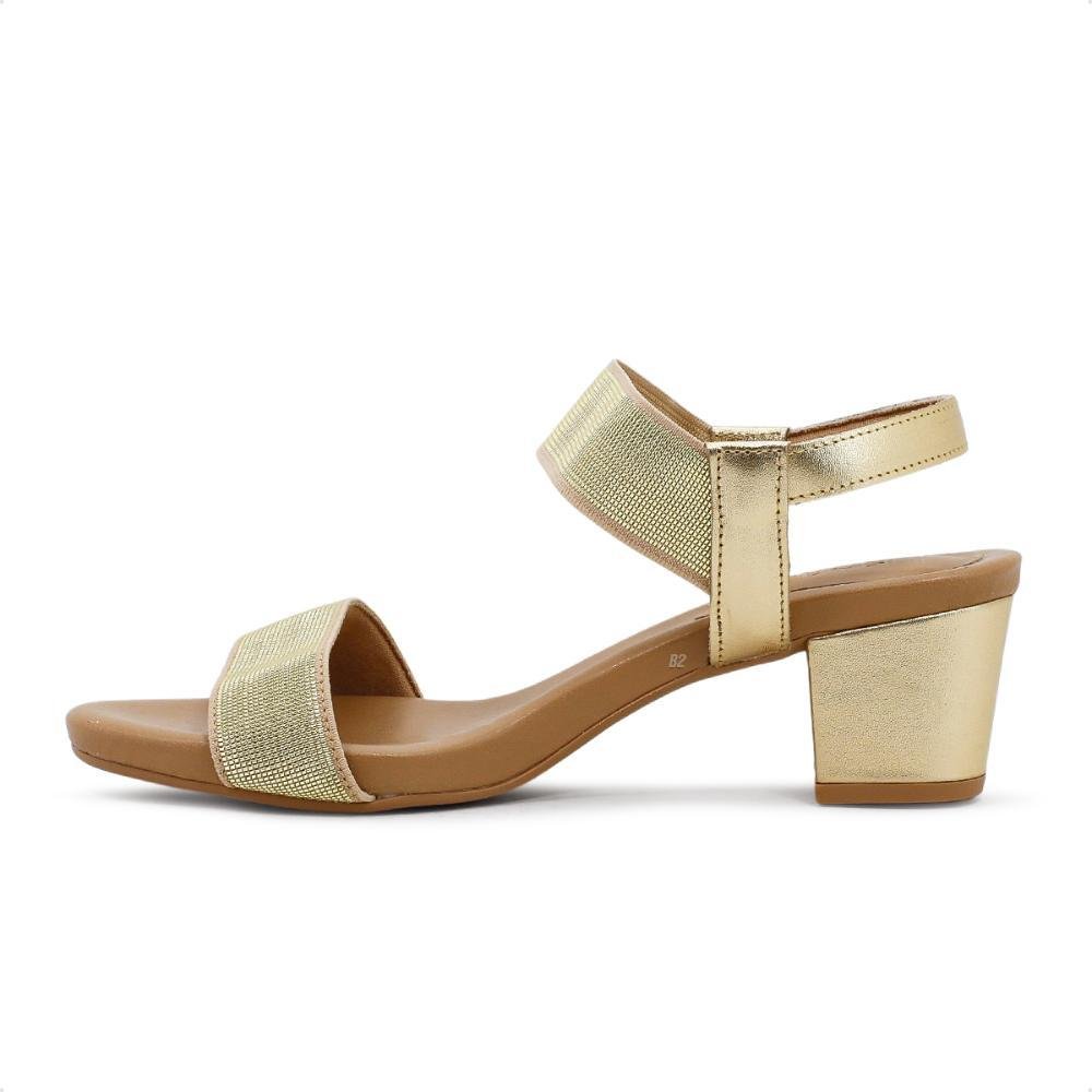 Sandália Usaflex Salto Bloco Elástico Feminina Dourado 2