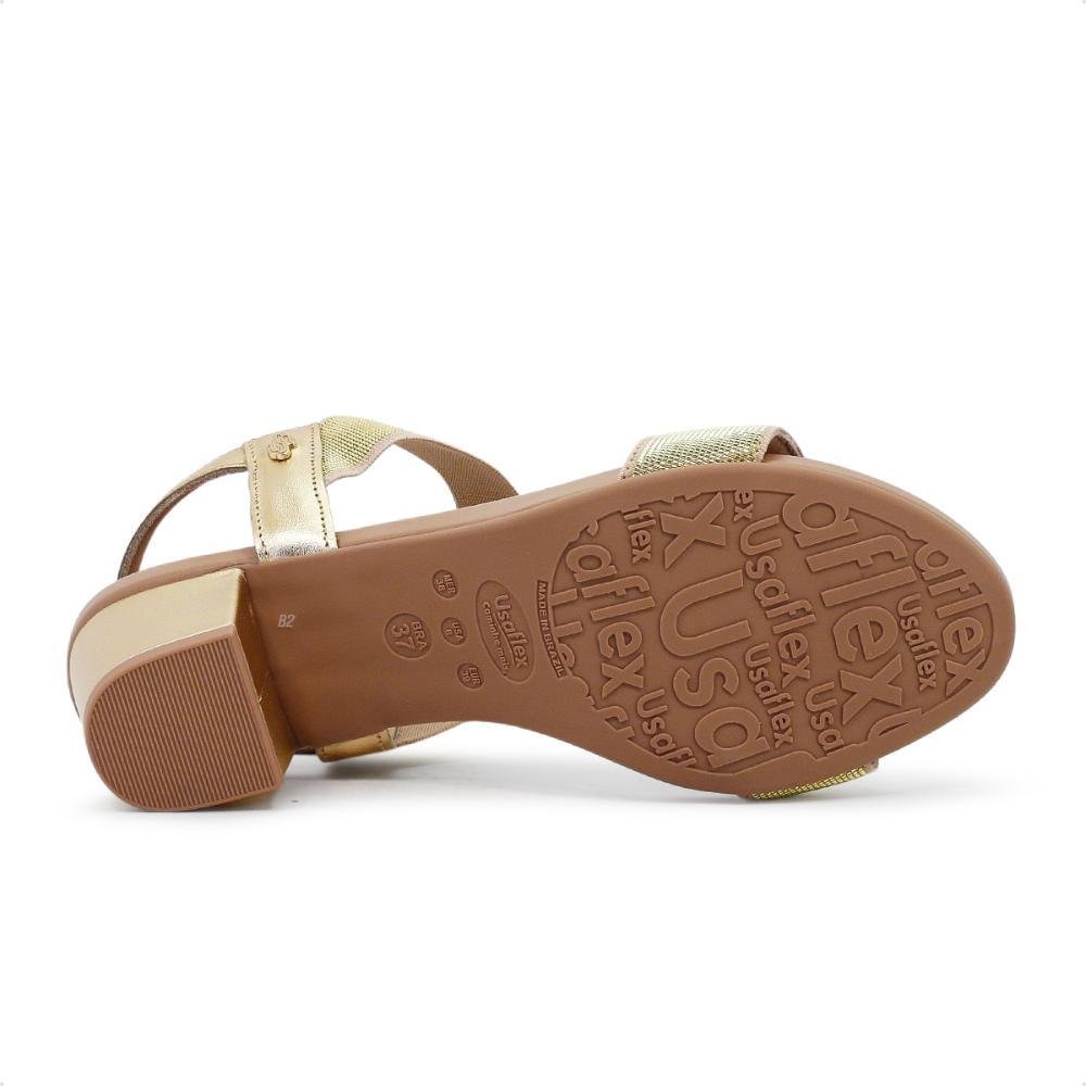 Sandália Usaflex Salto Bloco Elástico Feminina Dourado 6