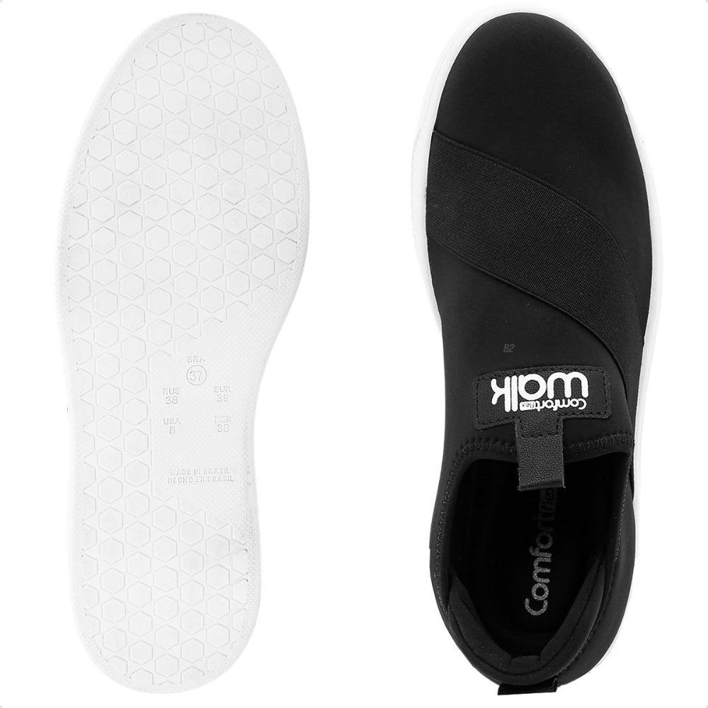 Tênis Comfortflex Casual Slip On Feminino Preto/Branco 6
